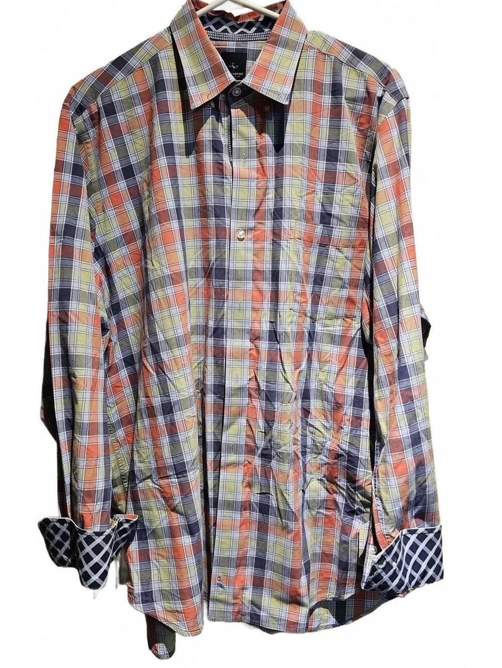 TailorByrd Button Down Shirt Men's Sz XL Flip Cuff Long Sleeve Plaid
